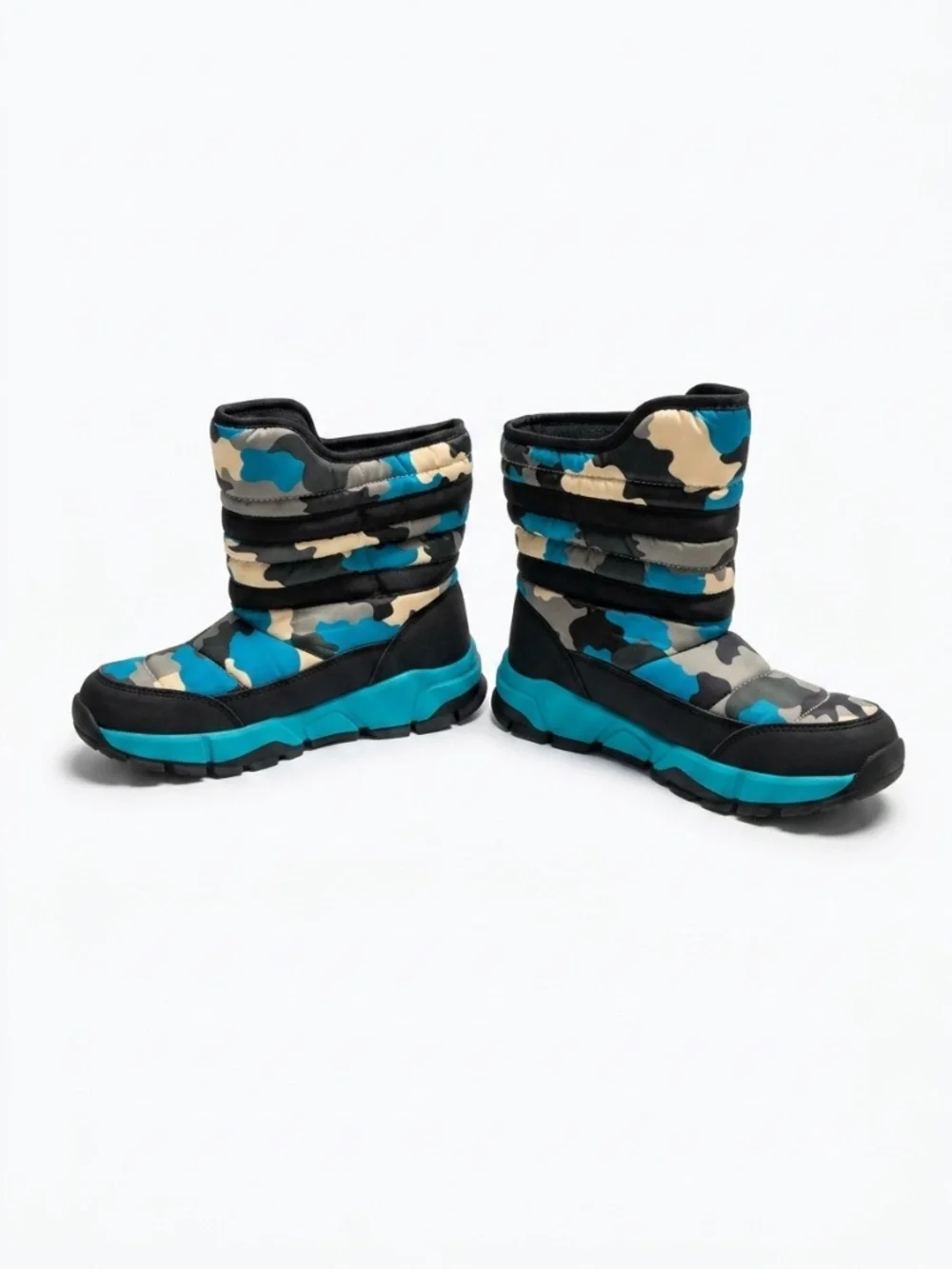 Kids Winter Snow Boots Blue Camo Faux Fur Lined Size 38 (240) Waterproof Style